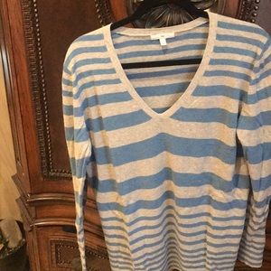 Gap sweater V-neck grey/periwinkle stripe size xl
